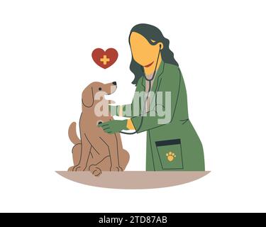 Vétérinaire femelle avec un chien et un cœur. Illustration vectorielle. Illustration de Vecteur
