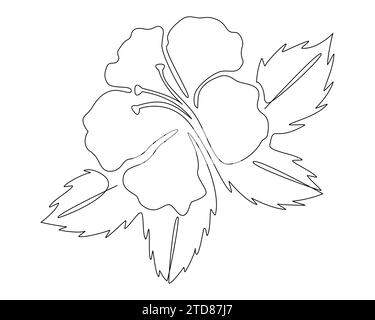 Dessin continu d'une seule ligne d'icône de fleur d'hibiscus en silhouette sur un fond blanc Illustration de Vecteur