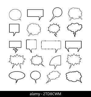 Ensemble de différents types de nuages de parole vides bulles de chat icônes formes vectorielles pour bandes dessinées ou web. Ajoutez du texte, facile à modifier, n'importe quelle taille. Illustration de Vecteur