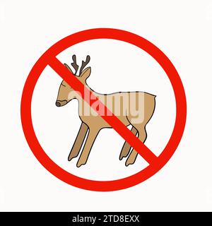Deer ban. Illustration isolée vectorielle de la fin de la saison de chasse. Conservation de la nature. Interdiction de tuer les chevreuils. Roe cerf sur les routes. Illustration de Vecteur