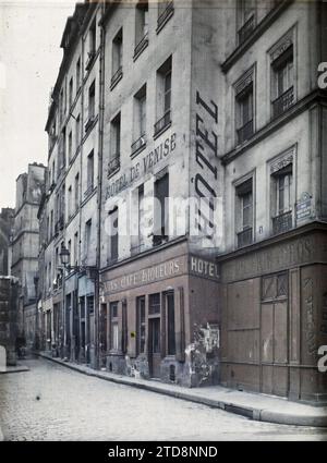 Paris (VE arr.), France rue St-Julien-le-pauvre, enregistrement, informations, logement, architecture, activité économique, enregistrement commercial, rue, quartier, restaurants, Hôtels, France, Paris, rue St Julien le pauvre, arrondissement V, 05/10/1918 - 05/10/1918, Léon, Auguste, photographe, Autochrome, photo, verre, Autochrome, photo, positif, vertical, taille 9 x 12 cm Banque D'Images