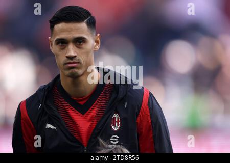 Milan, Italie. 17 décembre 2023. Tijjani Reijnders de l'AC Milan regarde pendant le Serie A match entre l'AC Milan et l'AC Monza au Stadio Giuseppe Meazza le 17 décembre 2023 à Milan, Italie . Crédit : Marco Canoniero/Alamy Live News Banque D'Images