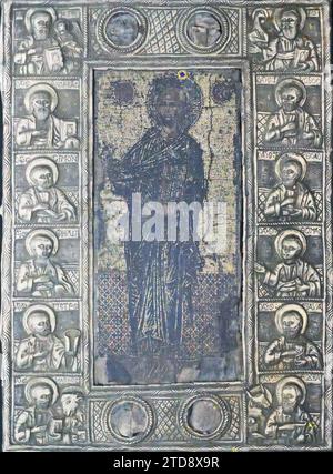 Le monastère d'Esphigmenou, Grèce, religion, Art, Christianisme, monastère, Arts décoratifs, objet de culte, Saint, Mosaïque, Turquie, Esphigmenou, icône du Sauveur, Mont Athos, 01/09/1918 - 30/09/1918, Cuville, Fernand, 1918 - Grèce - Fernand Cuville - (septembre), Autochrome, photo, verre, Autochrome, photo, positive Banque D'Images