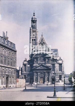 Paris (5e arr.), France Église Saint-Etienne-du-Mont, place Sainte-Geneviève, religion, Art, logement, architecture, Église, Christianisme, Sculpture, clocher, Square, Pediment, décor sculpté, architecture religieuse, France, Paris, St Etienne du Mont, Saint-Etienne-du-Mont, 24/04/1920 - 24/04/1920, Léon, Auguste, photographe, Autochrome, photo, verre, Autochrome, photo, positif, vertical, taille 9 x 12 cm Banque D'Images