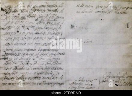 La Rochelle, France lettre autographe de Louis XIII à sa mère Marie de Médicis le 29 septembre 1628 - Musée Orbigny-Bernon, personnalité, vie politique, Musée, personnalité politique, guerre civile, Roi, Reine, écriture, France, la Rochelle, lettres de Louis XIII écrites pendant le siège de la Rochelle, la Rochelle, 01/08/1920 - 31/08/1920, Cuville, Fernand, 1920-1921 - Charente, Gironde, Basse-Pyrénées, Hautes Pyrénées - Fernand Cuville, Autochrome, photo, verre, Autochrome, photo, positif, horizontal, taille 9 x 12 cm Banque D'Images