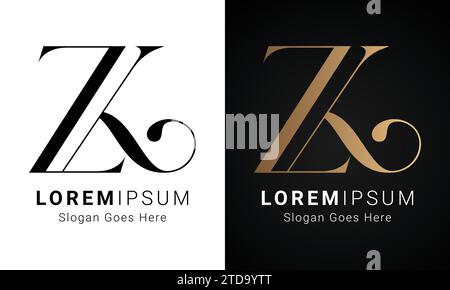 Design initial de luxe ZK ou KZ Monogram Text Letter logo Design Illustration de Vecteur