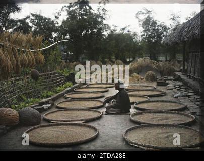 Tonkin, Indochine séchage du riz dans une cour de ferme après la récolte, vêtements, activité économique, HD, vie quotidienne, habitat, Architecture, êtres humains, riz, Costume, agriculture, élevage, ferme, existe en haute définition, vie rurale, récolte, Architecture rurale, objet domestique, Cour, Homme, Indochine, Tonkin, séchage du riz, séchage du riz au soleil, Tonkin, 01/01/1914 - 31/12/1915, Busy, Léon, Léon Busy photographe en Indochine, Autochrome, photo, verre, Autochrome, photo, positif, horizontal, taille 9 x 12 cm Banque D'Images