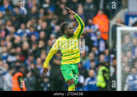 Ipswich, Royaume-Uni. 16 décembre 2023. L'attaquant de Norwich City Jonathan Rowe (27) marque un BUT 1-1 et célèbre lors du match du championnat EFL Ipswich Town FC contre Norwich City FC à Portman Road, Ipswich, Angleterre, Royaume-Uni le 16 décembre 2023 Credit : Every second Media/Alamy Live News Banque D'Images