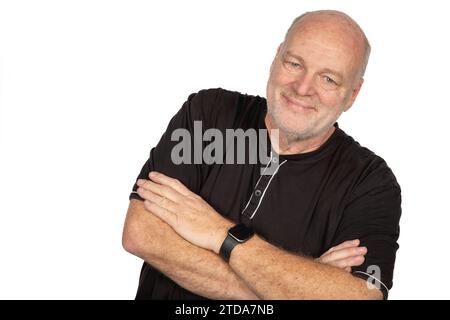 Confiant souriant 58 ans Portrait masculin blanc sur fond blanc Banque D'Images