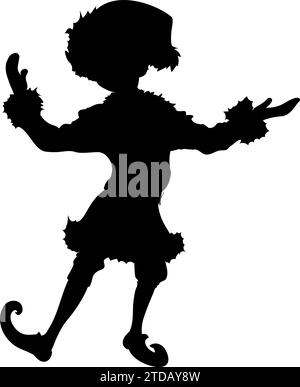 Forme d'elfe de Noël, assistant du Père Noël en manteau de fourrure, bonnet de fourrure avec boule. Illustration vectorielle de jeune elfe de Noël avec une petite barbe. Pose Illustration de Vecteur