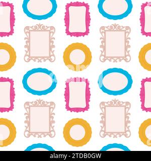 Motif miroir tendance sans couture. Modèles de miroirs Doodle ou de cadres photo. Tissu élégant décoratif ou impression de vêtements, conception graphique vectorielle racée Illustration de Vecteur