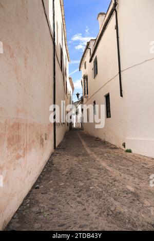 Rue pavée étroite et façades de la ville de Ronda, Malaga, Espagne Banque D'Images