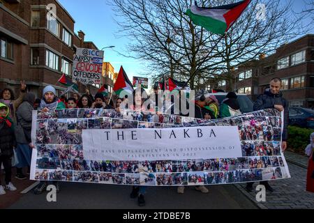 La Haye, Hollande du Sud, pays-Bas. 17 décembre 2023. Le 17 décembre 2023, des centaines de manifestants pro-palestiniens ont marché sur 21 kilomètres de Leiden à la Cour pénale internationale. Le message du manifestant était solidarité avec les Palestiniens tués et déplacés à Gaza. (Image de crédit : © James Petermeier/ZUMA Press Wire) USAGE ÉDITORIAL SEULEMENT! Non destiné à UN USAGE commercial ! Crédit : ZUMA Press, Inc./Alamy Live News Banque D'Images