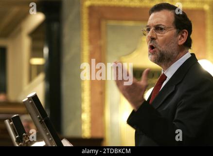 07/03/2007. Madrid 3-7-07 débat sur l'état de la Nation au Congrès des députés, à l'image du président du PP Mariano Rajoy lors d'une intervention photo : Daniel G. Lopez...Archdc. Crédit : Album / Archivo ABC / Daniel G. López Banque D'Images