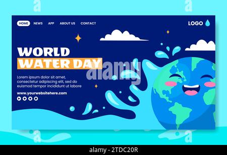 Water Day social Media Landing page Cartoon Hand Drawn Templates Illustration de fond Illustration de Vecteur