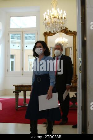 Madrid, 03/10/2021. Conférence de presse de la présidente de la CAM Isabel Díaz Ayuso après avoir signé un décret pour convoquer des élections anticipées. Photo : Jaime García. ARCHDC. Crédit : Album / Archivo ABC / Jaime García Banque D'Images