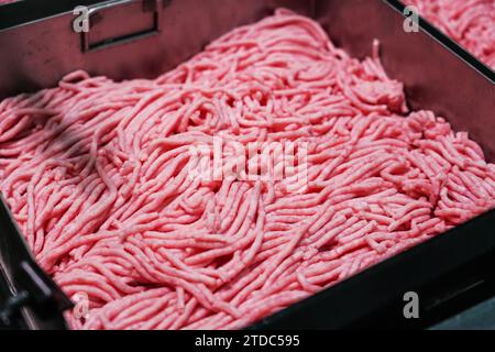Viande hachée de bœuf et de porc fraîchement préparée sur le comptoir Banque D'Images