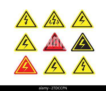 Ensemble de panneaux d'avertissement électriques haute tension .Vector modifiable isolé Illustration de Vecteur