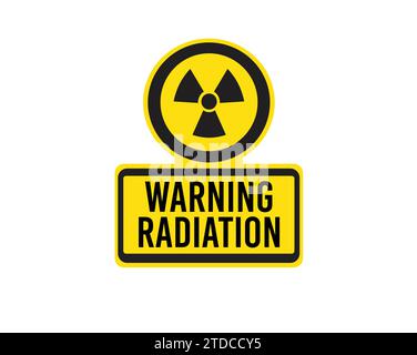 Panneau d'avertissement de rayonnement en jaune et noir . Danger de retombées nucléaires, icône vecteur autocollant isolée. Illustration de Vecteur