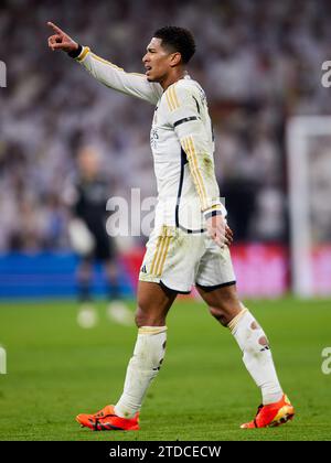 Madrid, Espagne. 17 décembre 2023. Jude Bellingham du Real Madrid CF réagit lors du match de football du championnat espagnol la Liga EA Sports entre le Real Madrid CF et Villarreal CF au stade Santiago Bernabeu. Score final ; Real Madrid 4:1 Villarreal crédit : SOPA Images Limited/Alamy Live News Banque D'Images