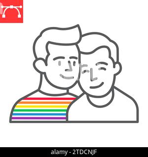 Icône de ligne de couple gay, LGBT et mariage, icône vectorielle de couple homosexuel, graphiques vectoriels, signe de contour de trait modifiable, eps 10. Illustration de Vecteur