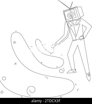 Propagande ou vidéo blogging illustration conceptuelle avec un homme avec la télévision au lieu de la tête. Illustration vectorielle de dessin de ligne continue Illustration de Vecteur