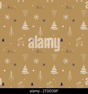 Motif sans couture festif de Noël sur fond d'or pour papier d'emballage cadeau, conception vectorielle Illustration de Vecteur