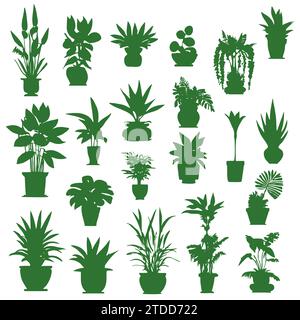 Définissez différentes silhouettes de plantes d'intérieur en pot. Fleurs ou plantes d'intérieur dans la collection d'illustrations vectorielles plates de pots de fleurs Illustration de Vecteur