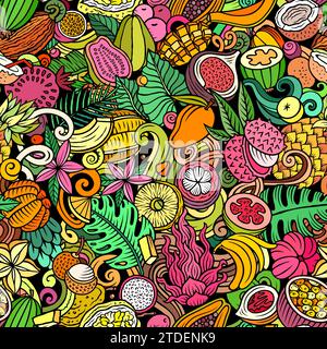 Dessin animé Doodles Tropical fruits Seamless modèle Illustration de Vecteur