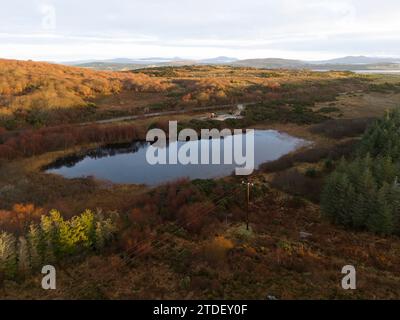 Aérien de lac dans une tourbière par Clooney, Portnoo - Comté de Donegal, Irlande Banque D'Images