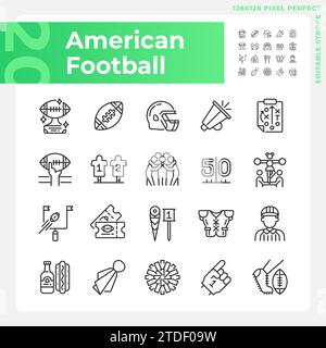 Jeu d'icônes linéaires du football américain Illustration de Vecteur