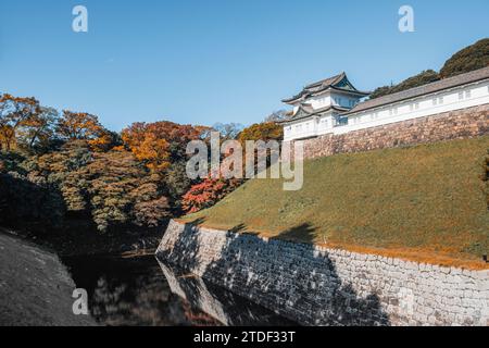 Garde Fushimi-yagura sur les douves du palais impérial, en automne, Tokyo, Honshu, Japon, Asie Banque D'Images