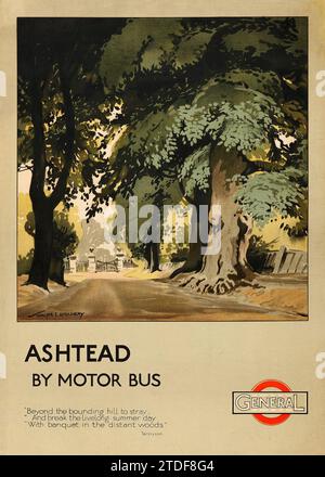 Ashtead en autobus (général, 1921). Affiche de voyage - Walter E. Spradbery Artwork Banque D'Images