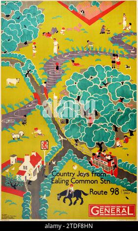 Vintage London transport Poster - Country Joys Ealing Common General bus - 1930 Banque D'Images