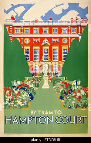 Affiche de transport de Londres vintage en tramway au Palais Royal de Hampton court, années 1920 Banque D'Images