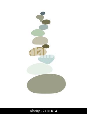 Zen pierre cairns dans l'illustration vectorielle de style doodle abstrait simple, relax, concept de yoga de méditation, pyramide de pierre de couleur Boho pour faire bannière, affiche, carte, impression, art mural Illustration de Vecteur