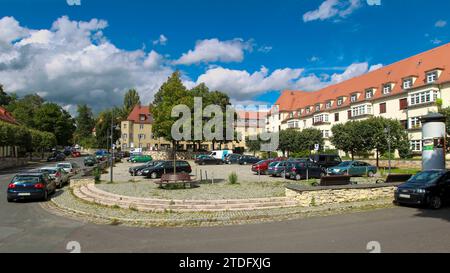 28.08.2011, Deutschland, Sachsen, Dresden, auf dem Foto Blick auf den Markt in der Gartenstadt Hellerau im Stadtbezirk Klotzsche *** 28 08 2011, Allemagne, Saxe, Dresde, sur la photo du marché dans la cité-jardin Hellerau dans le quartier Klotzsche Banque D'Images