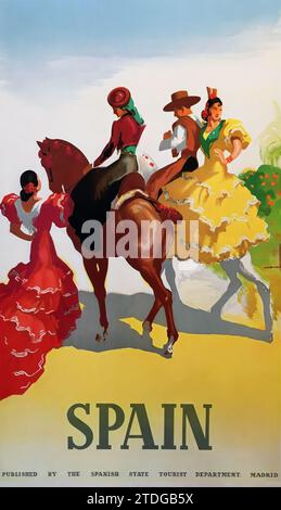 Espagne Tourisme - affiche de voyage espagnole vintage - danseurs de flamenco, 1941 - José Morell Banque D'Images