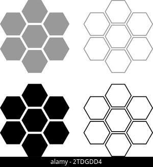 Technologie hexagonale concept HEXAGON six éléments Bee sota géométrie six côtés polygone set icône gris couleur noir illustration vectorielle image simple solide Illustration de Vecteur