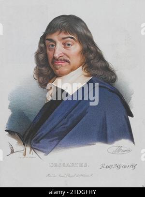 Portrait de René Descartes. Publié en 1820. Artiste : Antoine Maurin. Banque D'Images