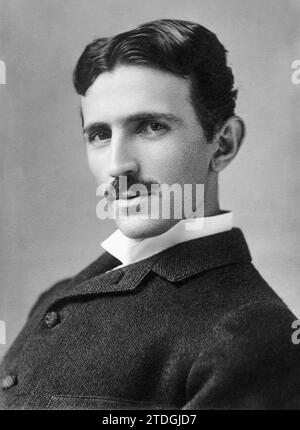 Une photo de Nikola Tesla à l'âge de 34 ans.. Année. Env. 1890. Par bain News Service, éditeur. Banque D'Images