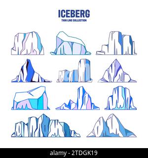 Collection de icebergs flottants.Dérive du glacier arctique, bloc d'eau océanique gelée.Des montagnes glacées avec de la neige.Pic de glace de fusion.Neige antarctique Illustration de Vecteur