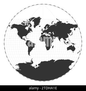 Carte du monde vectorielle. Projection Van der Grinten III. Carte géographique du monde simple avec les lignes de latitude et de longitude. Centré à 0 degré de longitude. Illustration de Vecteur