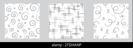 Jeu de motifs de hachures. Motif de dessin à la main sans couture. Esquisse de hachures simples. Illustration de Vecteur