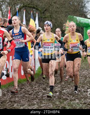 Franziska Drexler et Carolin Hinrichs, d’Allemagne, concourent dans la course féminine U20 aux Championnats d’Europe de cross-country SPAR, Laeken Park en B. Banque D'Images