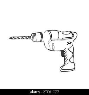 Icône en forme de boodle de contour dessiné à la main pour perceuse à percussion. Illustration d'esquisse vectorielle avec équipement de construction - perceuse pour impression, web, mobile Illustration de Vecteur