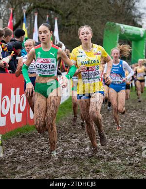 Majken Söderlund Larsson, de Suède, concourant dans la course féminine U20 aux Championnats d’Europe de cross-country SPAR, Laeken Park à Bruxelles, Belgique Banque D'Images