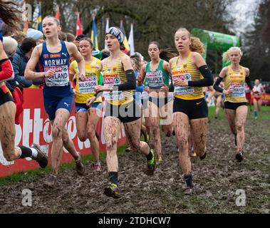 Marte Hovland, de Norvège, en compétition dans la course féminine U20 aux Championnats d’Europe de cross-country SPAR, Laeken Park à Bruxelles, Belgique, le 10e D. Banque D'Images