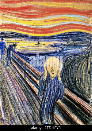 Le cri de la nature, 1895 (peinture pastel) par l'artiste Munch, Edvard (1863-1944) / norvégien. Illustration de Vecteur