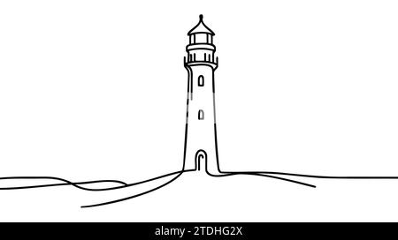 Continu un simple dessin de ligne abstraite simple de l'icône de phare en silhouette sur un fond blanc. Linéaire stylisé. Illustration de Vecteur